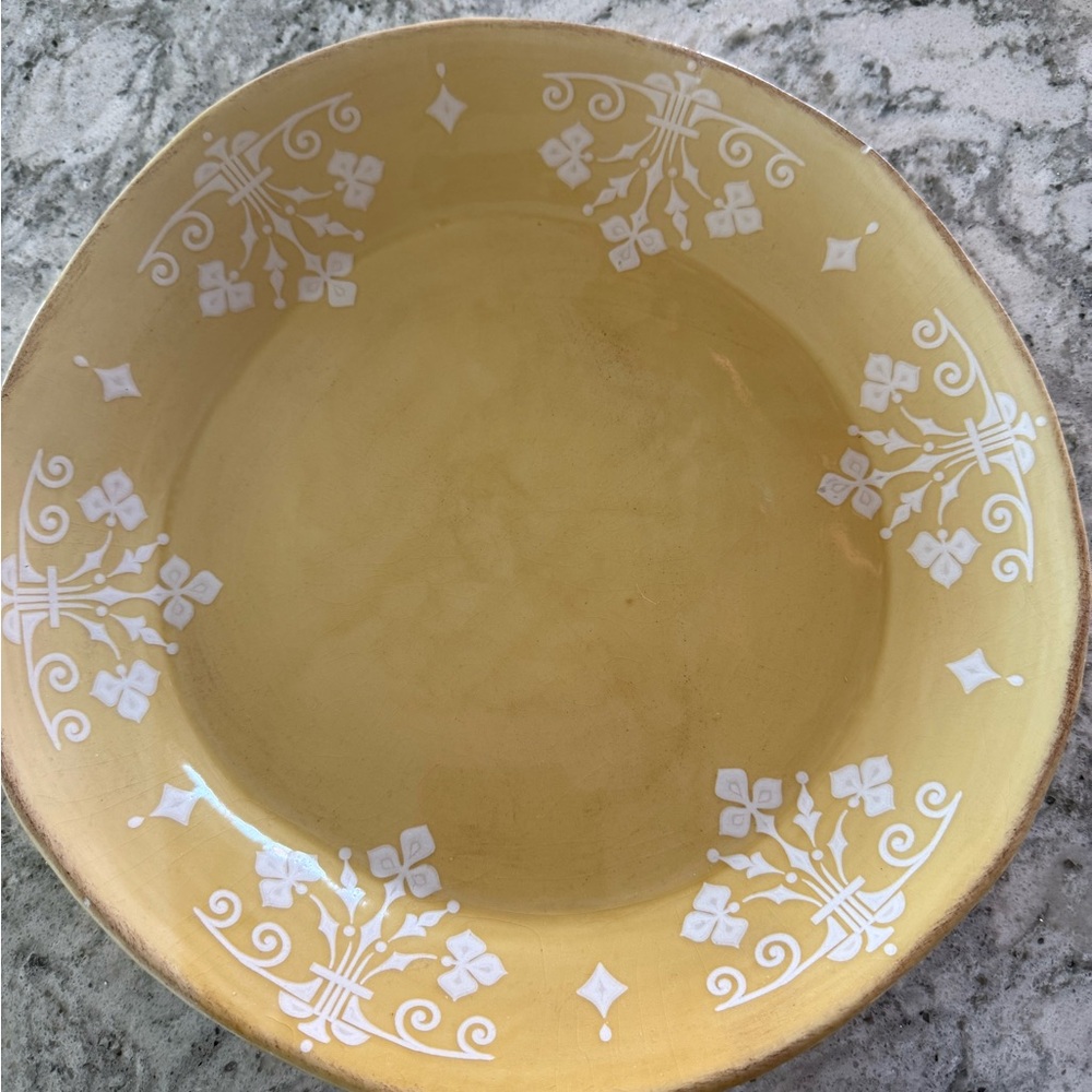 Yellow Teriduzzi Pottery Serving Plate with White Floral Design. Rare find. Made